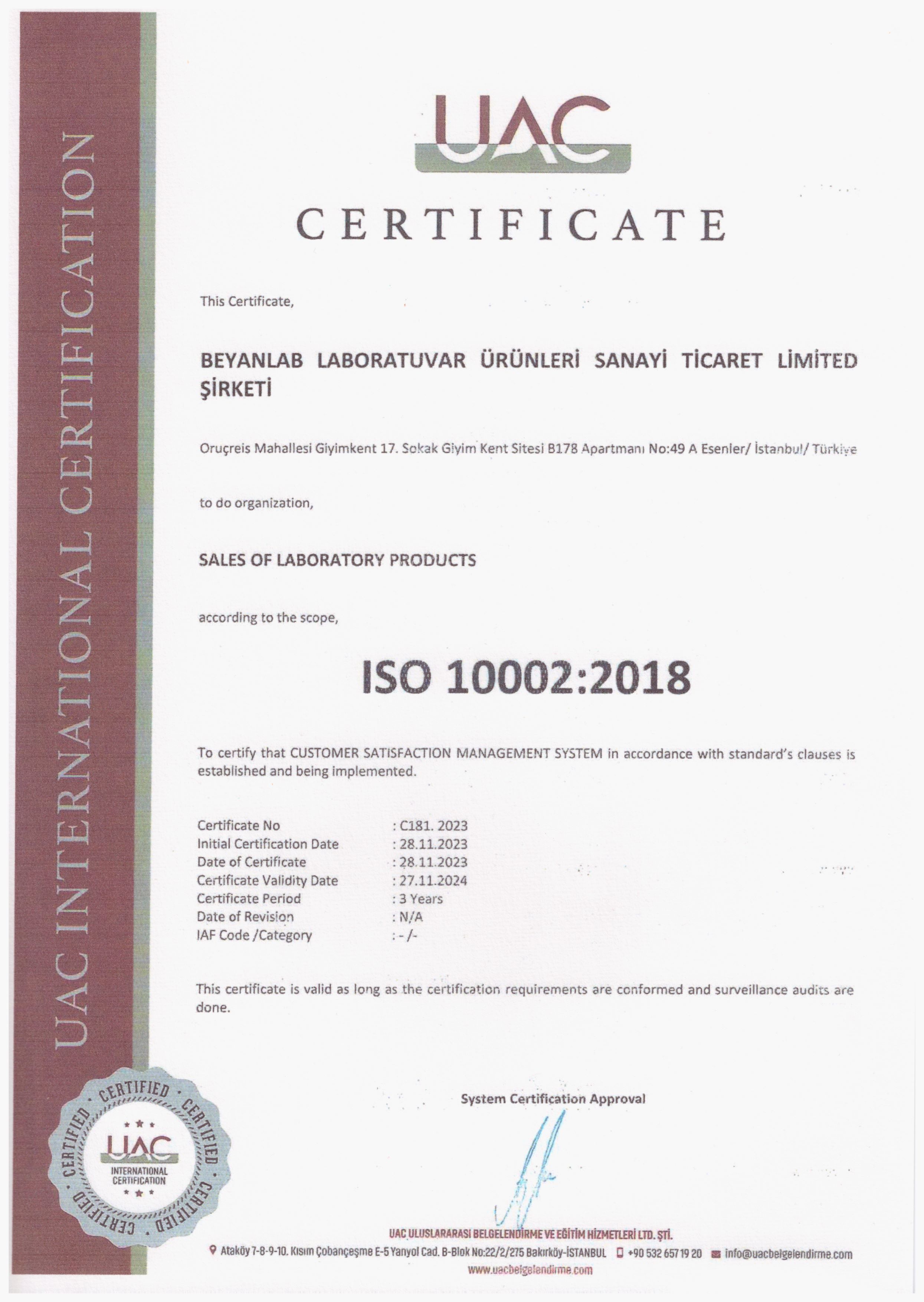 ISO 10002 2018 SERTİFİKA EN